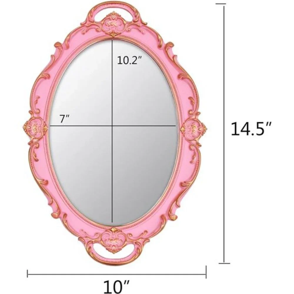 Vintage Small Mirror 14.5 x 10 inch Oval Pink Wall Mirror